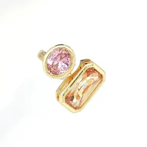 Paradise Baby Pink & Champagne Ring - Geometric Design Adjustable Size 6-8 with Oval Cabochon Cut Crystal Pendant