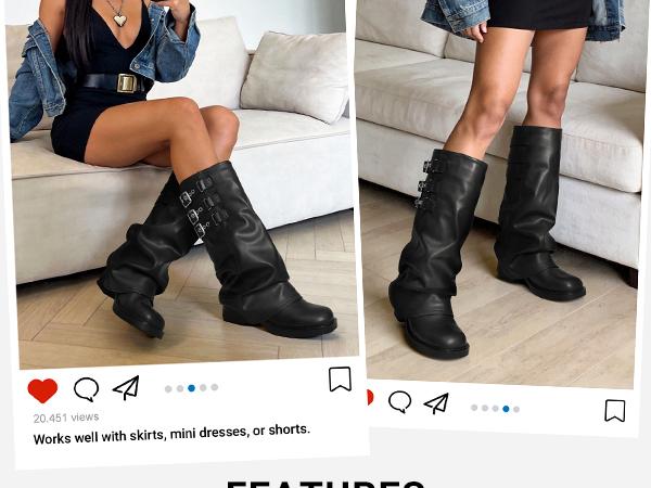 DREAM PAIRS Fold-over Knee High Fashion Boots for Women | Adjustable Buckle,Low Chunky Heel,Comfort Slouchy Boots,Festival Party Going Out Looks,Long Tall Fashion Casual Boots