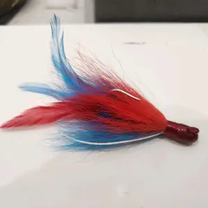 Blue and Red Custom Bucktail on Bullet Jig with Feathers and Crystal Flash - 1oz Custom Design