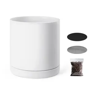 VEVOR Plant Pot, 12-Inch Large Cylinder Planter with Drainage Holes, Non-Slip Pads & Detachable Saucer, Modern Ceramic Flower Pots, Indoor and Outdoor Tree Planter Pot, Home & Office Decorations