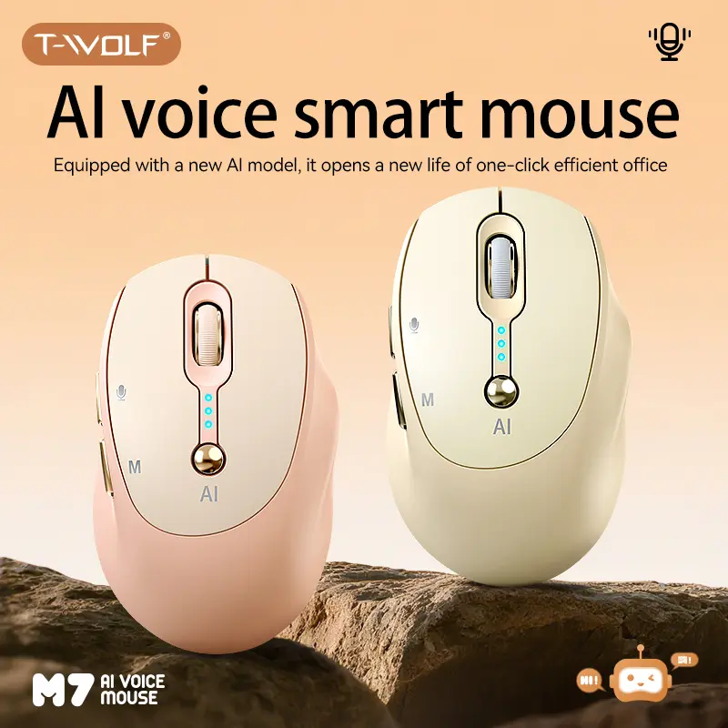 AI Voice Smart Mouse with New AI Model for Efficient Office Use One-Click Operation in Pink & White Ideal for Modern Office Tasks
