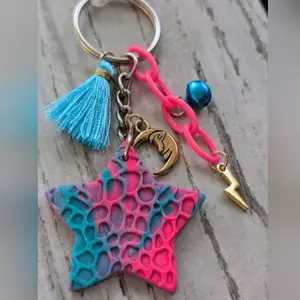 Hot pink and teal star bag charm purse charm backpack charm keychain