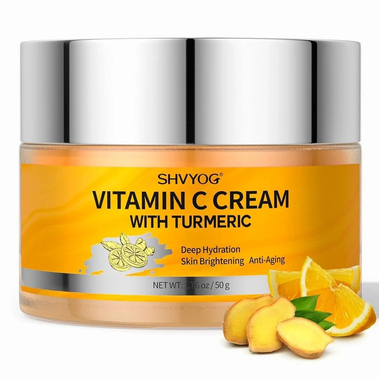 Vitamin C Face Moisturizer, Turmeric Face Cream, Anti-aging Hydration Skin Firming & Brightening Cream for Dark Spots, Wrinkles, Uneven Skin Tone, Vitamin C Lotion for Instant Glow, 1.76 OZ