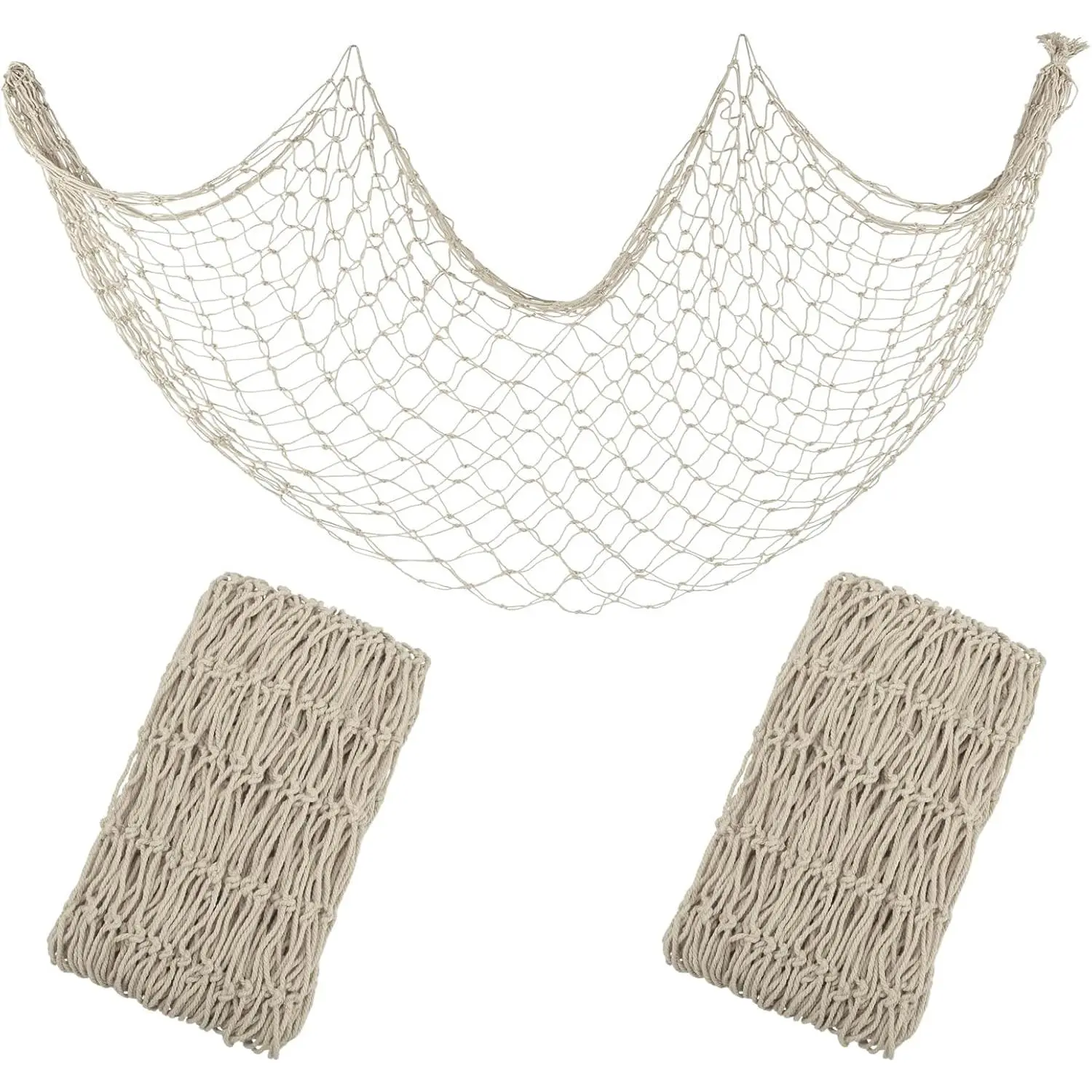 Fishing Net 5x10 2 Pack Large Beige Picture Fish Net, Wall Photo Hanging Fishnet for Nautical Mermaid Pirate Ocean Themed Hawaii Beach Under The Sea Party Decorations