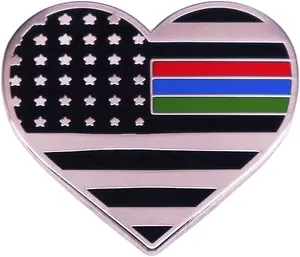 American Flag Police Fireman Military Heart Pin, Red Blue Green Patriotic Enamel Lapel Badge for Jackets, Backpacks & Hats, Proud Citizen Appreciation Pin