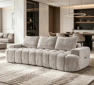 100" Extra Large Curved Front Compressed 3-Seat Sectional Sofa, Cloud-Like Boucle Couch with High Resilience Foam, Easy-to-Move & Ship Modern Living Room Sofa