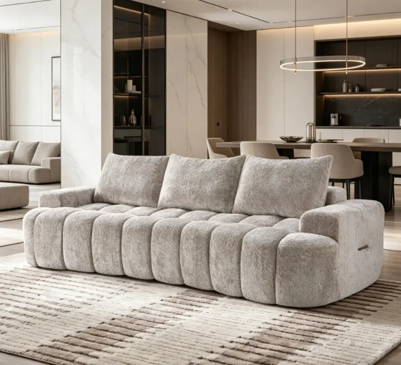 100" Extra Large Curved Front Compressed 3-Seat Sectional Sofa, Cloud-Like Boucle Couch with High Resilience Foam, Easy-to-Move & Ship Modern Living Room Sofa