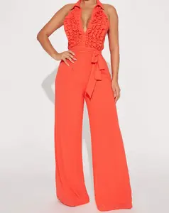 Ruffled Coral Jumpsuit.🏖️✈️🌞