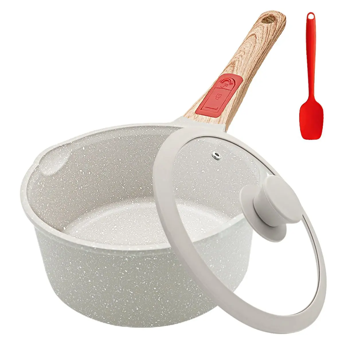 WENZHUO 2.5 Qt Cast Aluminum Nonstick Sauce Pan with Glass Lid, Pour Spout, Removable Handle, Induction & Oven Safe, PFOA-Free, Easy Cleanup (Ideal for Sauces & Pasta)