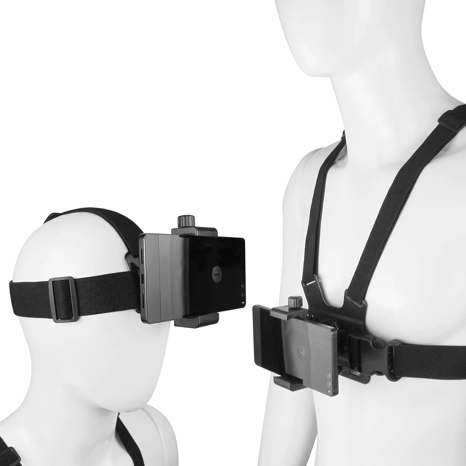Phone Chest Mount Harness Vest and Head Strap Clip Holder for POV/VLOG, Compatible with iPhone,, ,DJI , and Action Cameras