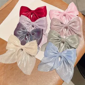 4-piece satin bow hair clip set for women and girls, velvet hair accessories, medium ponytail clip, holiday party hairstyle decoration, girls' birthday gift hair clip set, Halloween costume hair accessories, Christmas gifts