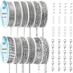Necklace Chain for  Making, 95.1  12 Rolls Stainless Steel  Chains for DIY Necklace Bracelet Making with Stainless Steel Jump Rings/Lobster Clasps/Connectors