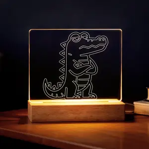 LIVEKEY Glowing Crocodile Night Light - Acrylic Animal Lamp with Wood Base, Soft Warm Light for Kids Bedroom, Sleep-Friendly Home Decor Gift