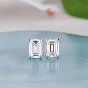 Emerald Cut 4 Prongs Solitaire Stud Earrings