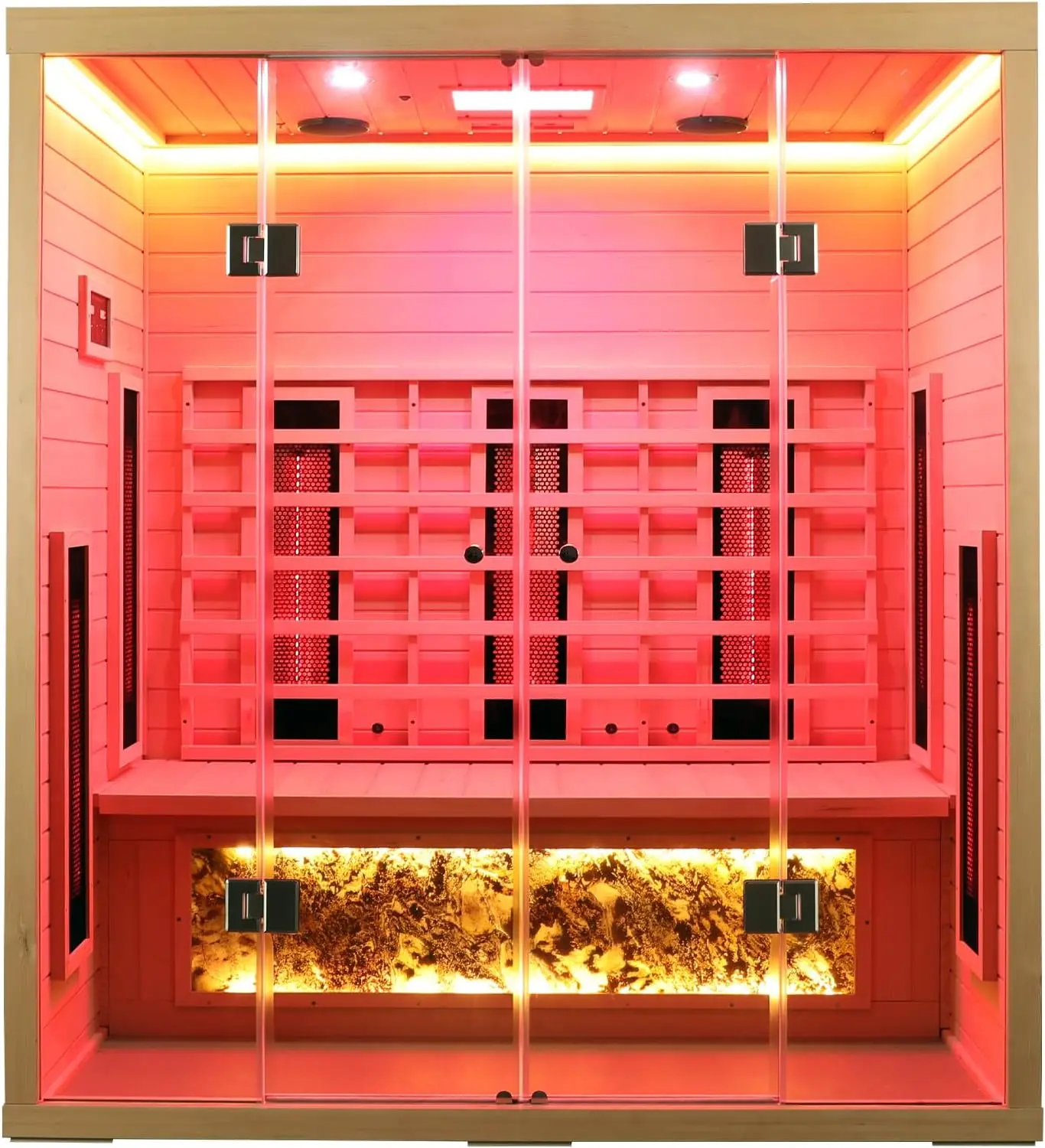 3 Person Infrared Sauna Ceramic Infrared Sauna w/Red Light Therapy | Far & Near Infrared Sauna Indoor, Low EMF Infrared Saunas for Home, Hemlock Deluxe Glass Home Sauna with Granite Backdrop