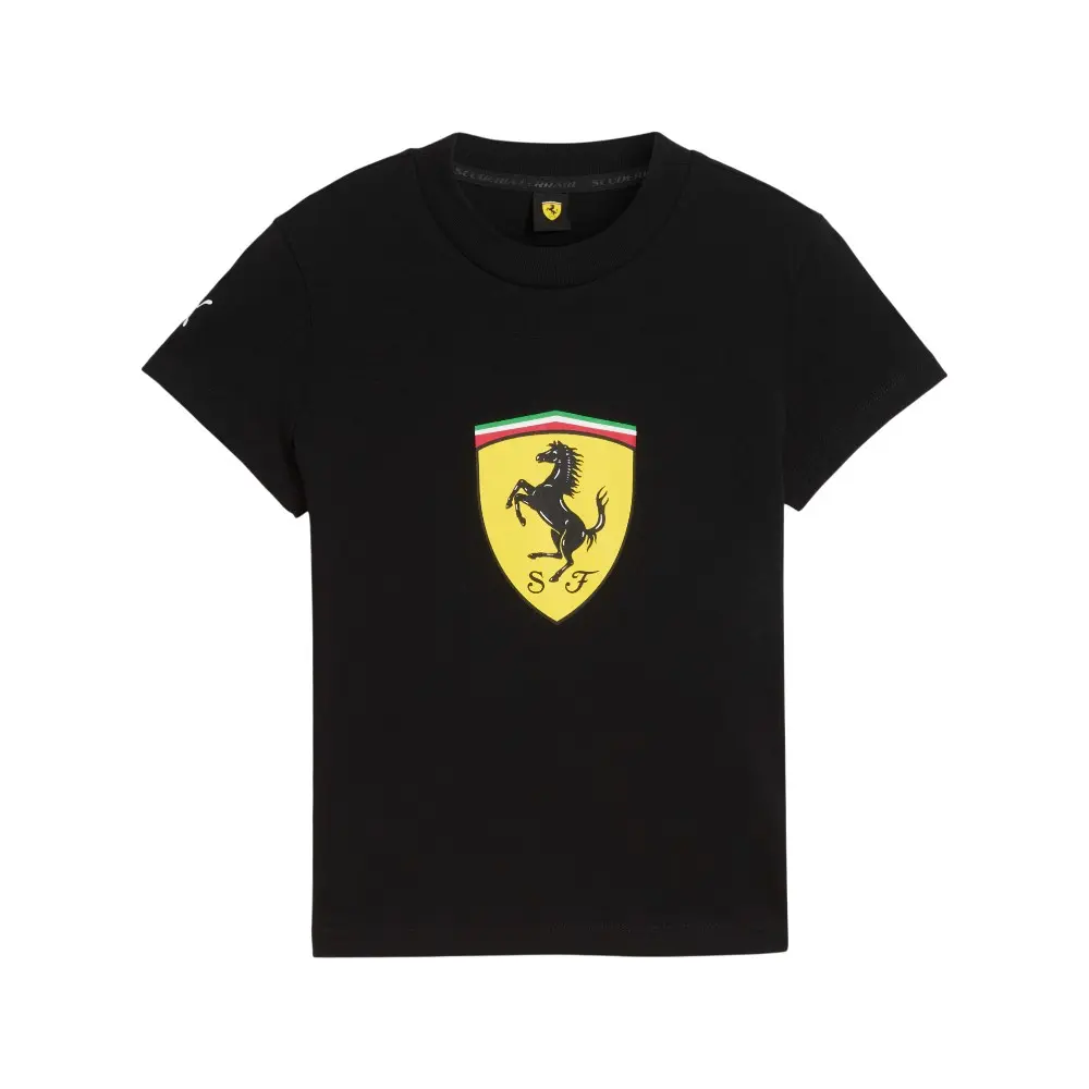 PUMA Womens Scuderia Ferrari Race Shield Crew Neck Short Sleeve Babydoll Casual Tops Casual - Black