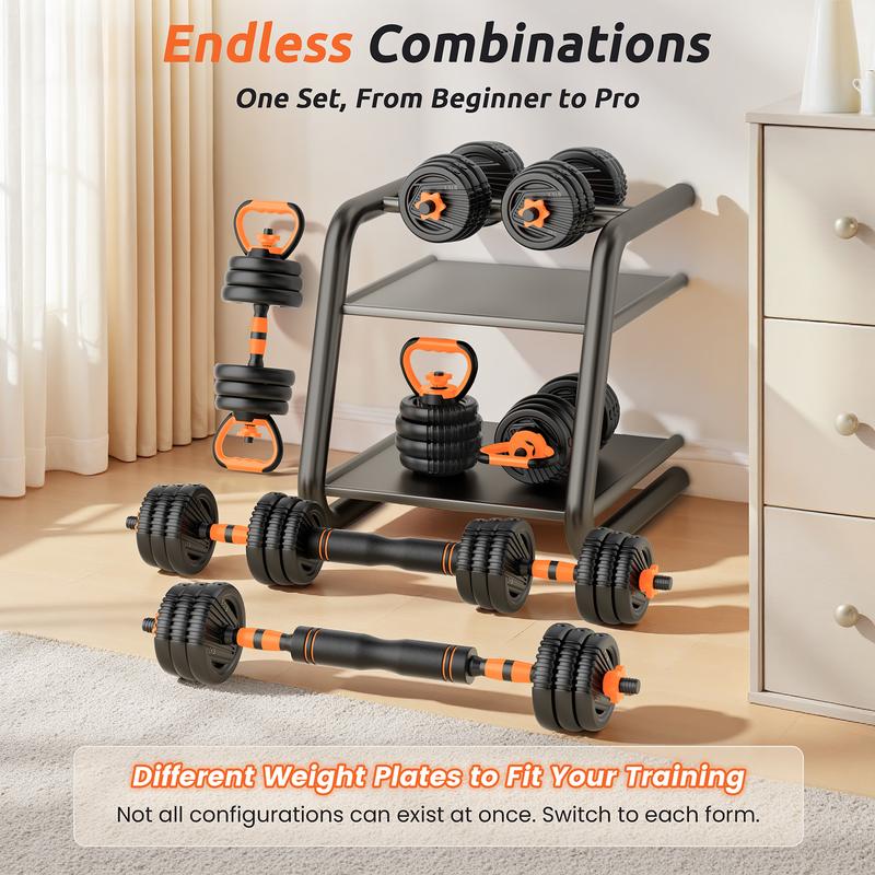 Adjustable Dumbbell Set, 33/44/70/90lbs Multi-forms as Barbell, Kettlebell, Push up Stands and Weight Plates, 5 in1 Versatile Dumbbell Set for Full-body Exercises for Home Gym