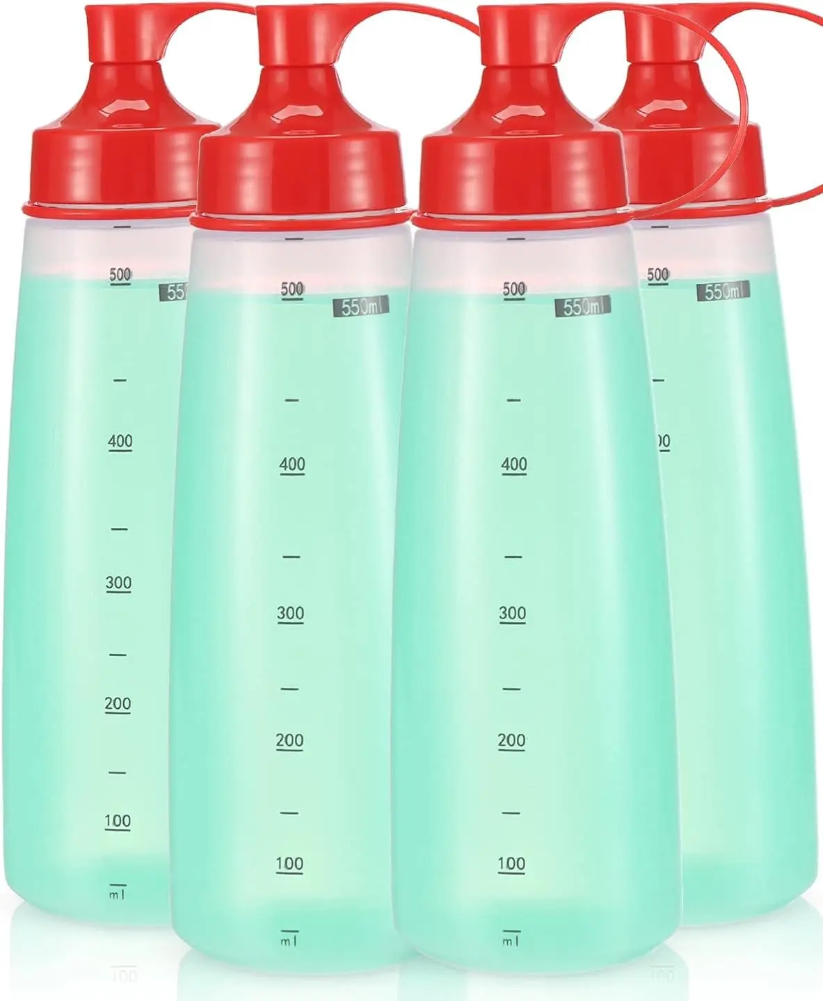 Wide Mouth Squeeze Bottles Pack of 4 BPA Free Condiment Bottles 550 mL/19 oz for Chunky Sauces Resin Crafts (Red*4)