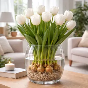 Pre-Chilled Pure White Tulip Bulbs for Forcing Indoors - Easy to Grow - Grow in Water or Dirt Indoors or Plant Outdoors - Prechilled Indoor Bulbs