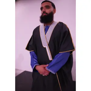 Luxury Half-Sleeve Bisht with Gold Embroidery – Black & White