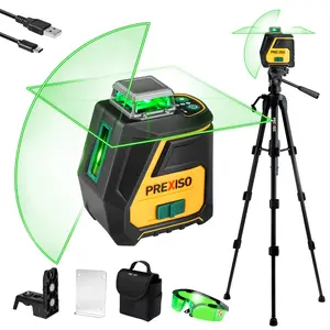 #SpringGlowUp PREXISO 360 Laser Level with Tripod - IP54 Rechargeable Wide Angle Vertical Line Laser, 100Ft Green 3 Brightness Adjustment Self Leveling Cross Line for Construction, Floor Tile, Renovation