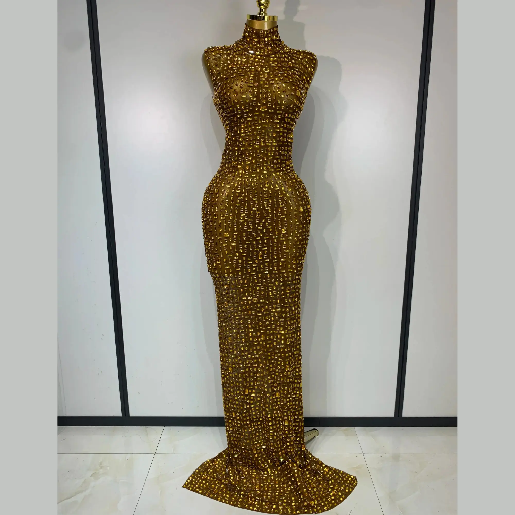 Aureliax – High Neck Crystal Rhinestone Gown