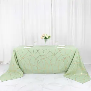 Polyester Rectangle Tablecloth 90"x156" Sage Green with Gold Foil Geometric Pattern - Seamless & Wrinkle-Resistant Table Cover