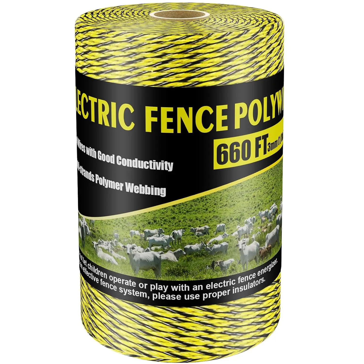 Upgrade Electric Fence Polywire 660FT,200 Meters, 6 Stainless Steel Strands for Reliable Conductivity, Portable Electric Fencing, , Rust Resistant, Highly Conductive, Easy to Install