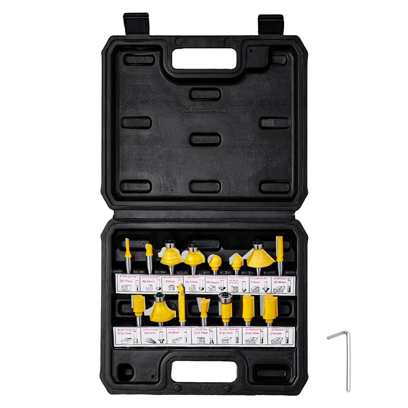 【Summerfinds】VEVOR Router Bits Set,  15 Pieces, Carbide Router Bit Kit with 1/4 Inch Shank, Plastic Carrying Case, Woodworking Tools for Professional and Beginners Carpenter, for Wood MDF Particle Board Plywood