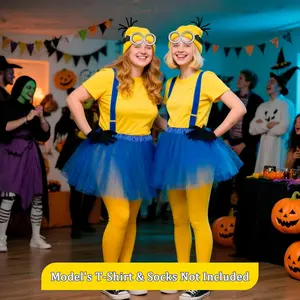 Adult Minions Cosplay Costume Set, 4-Piece Includes Hat, Sunglasses, Gloves, Belt, Perfect for Halloween and Party Favors