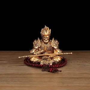Hand-Painted Sun Wukong Statue, Golden Ring Staff, Decorative Ornament for Car Dashboard or Home, Crafted for Adults Aged 14+