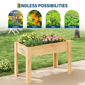 Elevated Wooden Raised Bed with Legs and Hooks, Heavy Duty Outdoor Planter Box, Non Woven Liner Included, Quick Assembly for Growing Vegetables, Herbs, Flowers