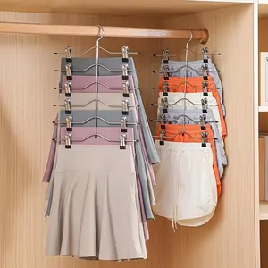 8Pcs 4-Tier Adjustable Stainless Steel Pants Hangers, Multifunctional No Trace Clip Hangers, Space Saving Foldable Clothes Rack for Jeans Underwear Vest Shorts Towels