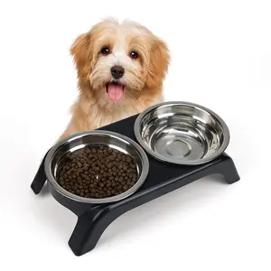 High-End Pet Feeding Bowls Set, Stainless Steel Inner Bowls, Non-Slip Base Design, Ideal for Dogs & Cats, Easy Clean Dishwasher Safe