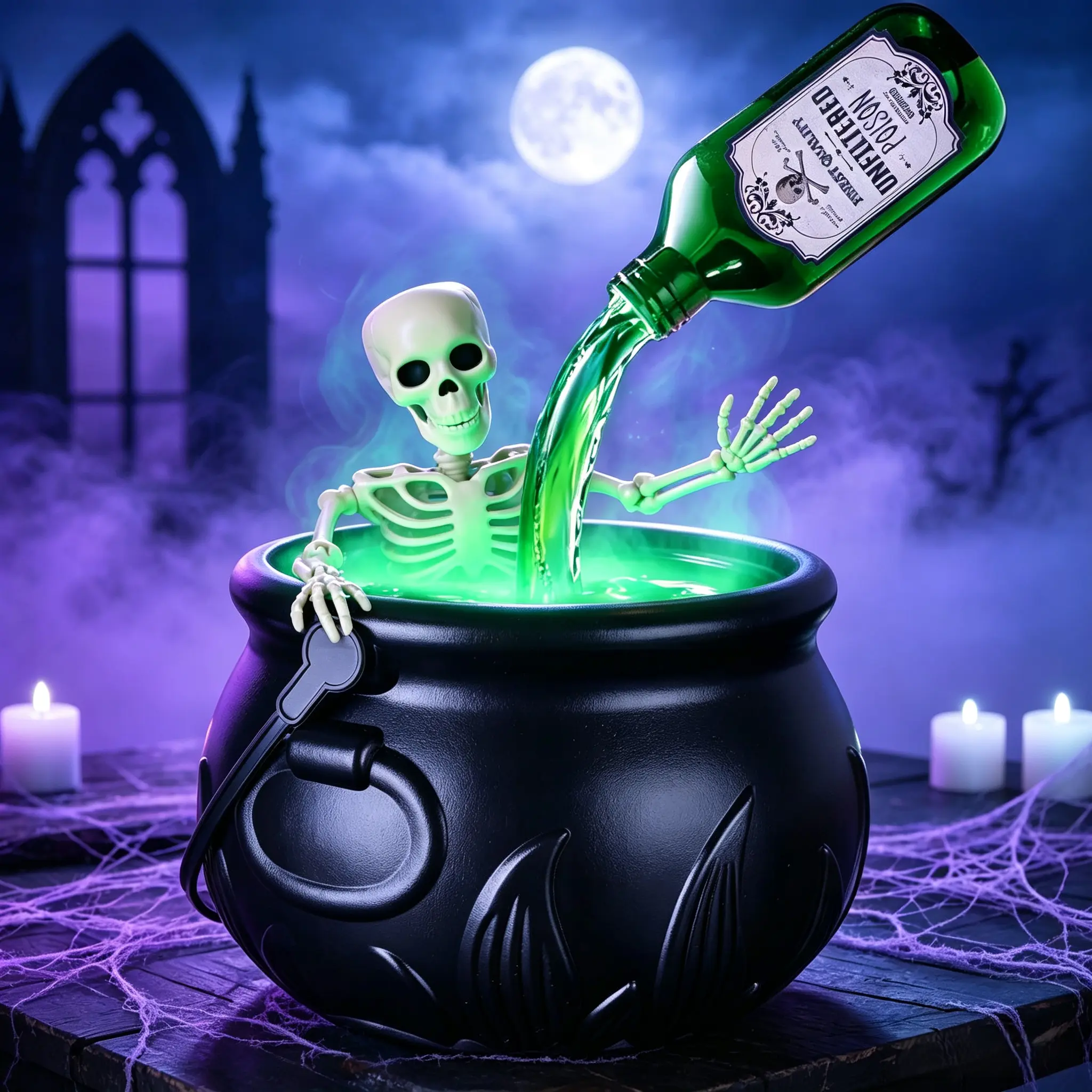 Halloween Magic Pot Decor Kit - Home Haunted House Party Supplies with Miniature Skeleton, Unfiltered Poison Bottle, LED Lighting, Fog Machine Effects for Magical Ambiance, Magical Effect