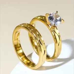 Stainless Steel Couple Rings with Gemstone – Adjustable Open Band Matching Rings for Women & Men, Summer Fashion Jewelry Gift