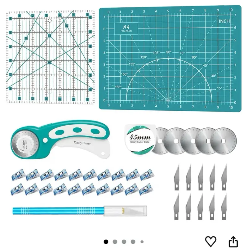 imageTitle 39 Pcs Rotary Cutter Set- Quilting Kit incl. 45mm Fabric Cutter with 5 Extra Blades, A4 Cutting Mat, 2 Craft Knife Set, Ideal