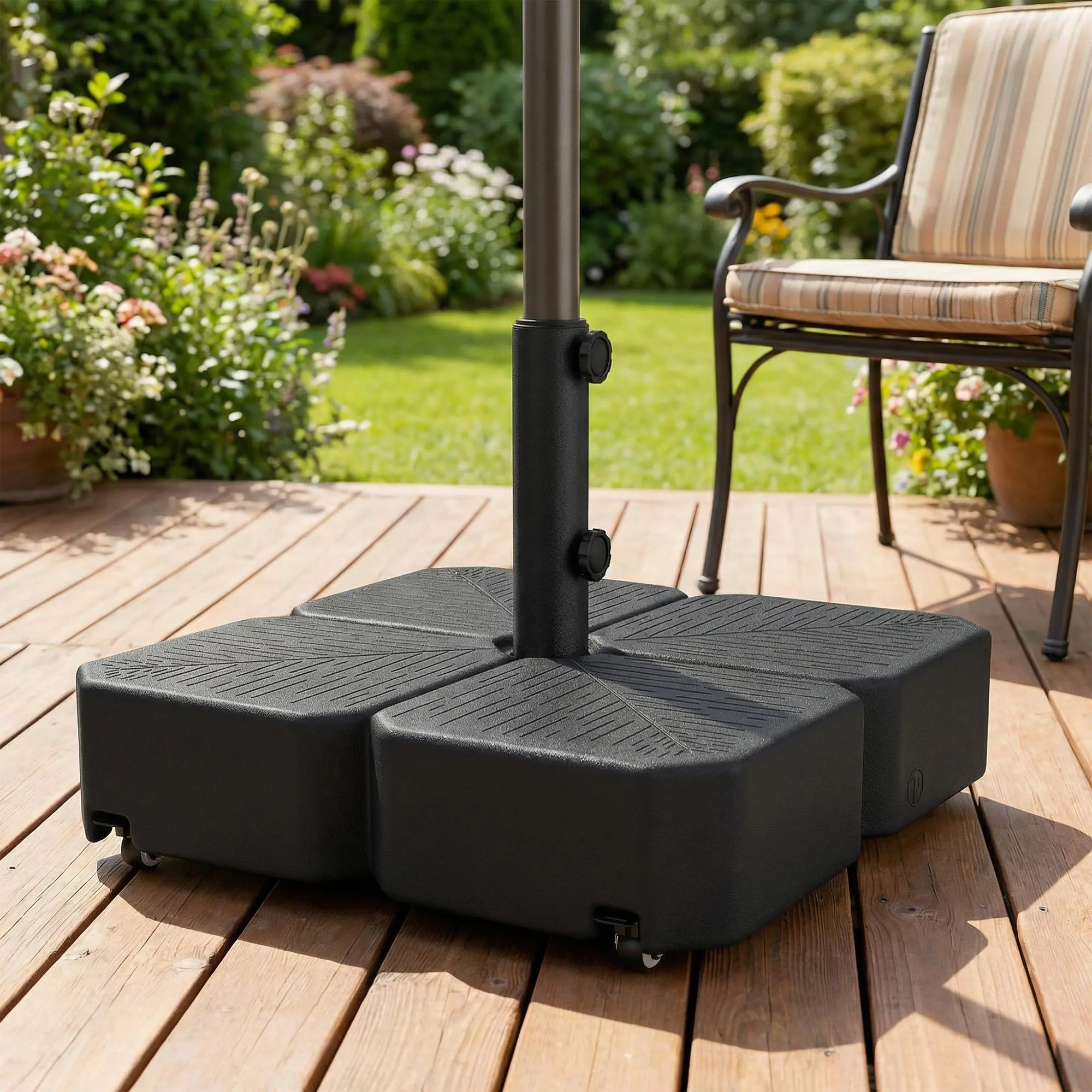 Patio Umbrella Base with Wheels Outdoor Umbrella Stand Holder for 1.5"/1.9" Poles Black