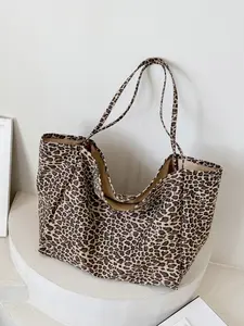 Fashion Leopard Pattern Tote Bag, Large Capacity Shoulder Bag for Women, Casual Trendy Versatile High-quality Daily Commuting Bag, Girl Fashionable Shopping Bag, Casual Commuter Bag