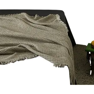 Blogger Style Self Retained Cotton Linen Blanket Tassel Sofa Throw And High End Model Room Decor