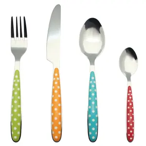 ANNOVA 24 Piece Silverware Set Stainless Steel Colorful Grip Handle Polka Dot Mixed Set