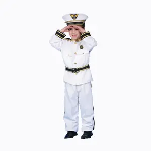 Navy Admiral Costume Dress For Kids - White Navy Uniform Suit Set with Belt & Cap - Cosplay & Career Day Dress Up Set - Perfect Gift For Kids & Toddlers