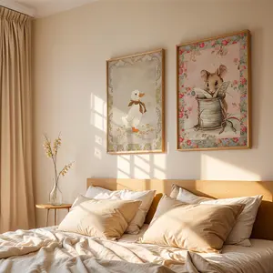 Vintage Cartoon Duck & Mickey Mouse Pattern Unframed Painting, 2 Counts/set Animal Canvas Wall Art, Wall Decor for Home Living Room Bedroom Study Room, Ornaments