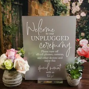 Unplugged Ceremony Sign  – Minimalist Acrylic Wedding Sign – “Be Present” Phone-Free Event Sign – Frosted Glass Style – Perfect for Ceremony Entrance