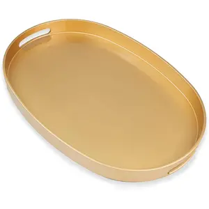 Gold Oval Decorative Tray with Handles Versatile Serving Tray for Coffee Table Ottoman Ideal for Serving Displaying Organizing 15.3"*10.6"*1.37"