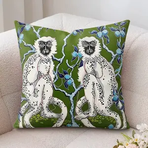 B-Botanical M-Monkey C-Cushion Vibrant Digital Print Plush Sofa Pillow Cover, Soft Breathable Cushion Case with Hidden Zipper, Machine Washable Summer Cool Throw Pillow, Colorful Home Decor for Living Room Bedroom Gift