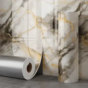 1 roll of marble-patterned wallpaper panel, Decorative wallpaper, self-adhesive foam wall sticker, thickened 2.5mm, IXPE material, home decoration wall tile, tear and stick, easy to clean and install, suitable for bathroom, living room renovation