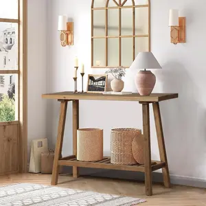 HOKYHOKY Reclaimed Solid Wood Console Table, 43.3" Farmhouse Entryway Table, Narrow Couch Tables Behind Sofa, 2 Tiers Accent Tables for Hallway, Entrance, Foyer, Living Room