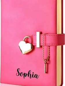 Personalized Heart Shaped Lock Diary with Key | Customize With Name | PU Leather Cover Journal | Personal Organizers Secret Notebook for Girls & Women | B6 Size 5.3x7inch Diary with Rose Gold Metal Ballpoint Pen |  (Rose Red Diary With Name)