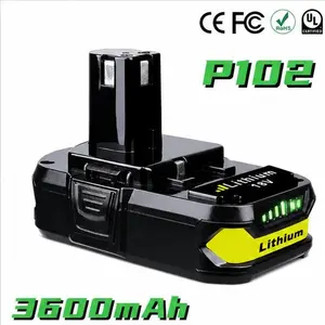 Ryobi 1+ 18V 3.6Ah Lithium-Ion Cordless Power Tool Replacement Battery Packs, 2-Pack, Long Runtime, No Memory Effect, Compatible with P102, P103, P104, P105, P107, P108, P109, P122